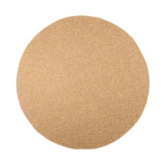 Rund matta i jute-färgad polypropylen med vävd struktur för inomhus- och utomhusbruk