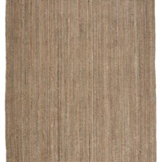 Handvävd naturfärgad jutematta med vändbar design och ungefär 10 mm tjocklek på golvet