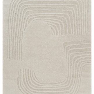 Zara Garden Offwhite ryamatta med vågformade linjer och 3D-struktur i offwhite färg placerad i ett modernt vardagsrum