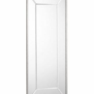 Stående vit rektangulär spegel med geometriska linjer i ram, 2,5x180x90 cm, i ett ljust rum